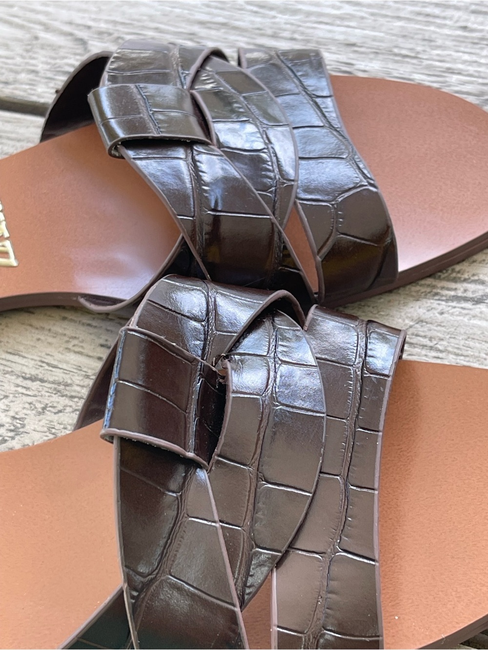 Zara Brown Croc-Effect Slide Sandals Womens Size Small 10 US 40 EU - Picture 3 of 7